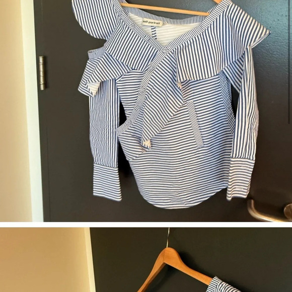 Self-Portrait size 2 EUC worn once Blue and White Striped Ruffle asymmetrical - Picture 10 of 15